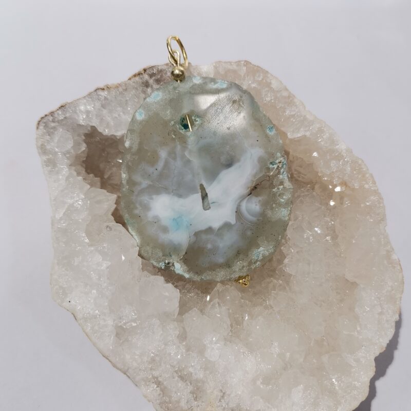 COLGANTE  PLATA BAÑO ORO AGATA AZUL CLARO