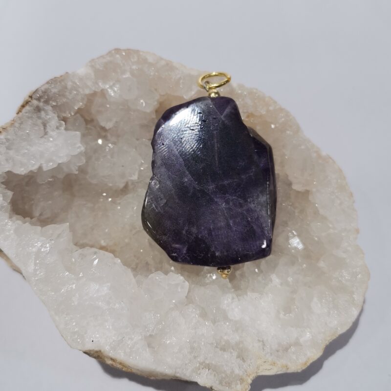 COLGANTE PLATA BAÑO ORO AMATISTA GRANDE PLANA