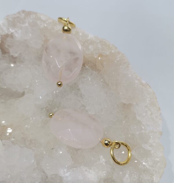 COLGANTE PLATA BAÑO ORO CUARZO ROSA FLATEADO - Imagen 2