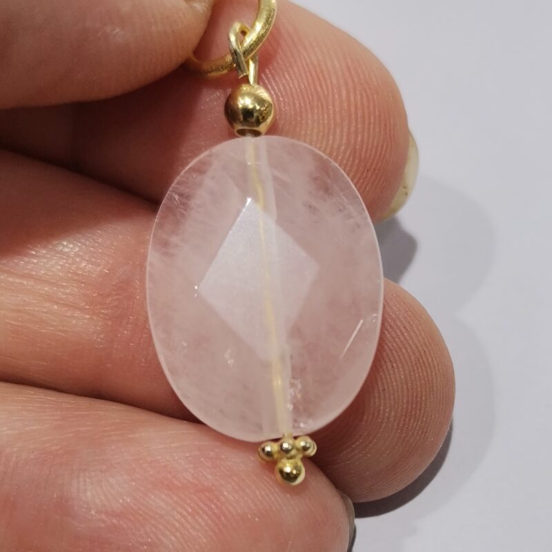 COLGANTE PLATA BAÑO ORO CUARZO ROSA FLATEADO