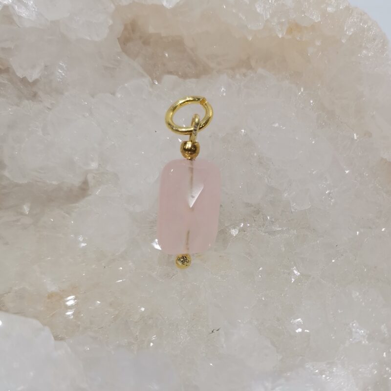 COLGANTE PLATA BAÑO ORO CUARZO ROSA FLATEADO PEQUEÑO