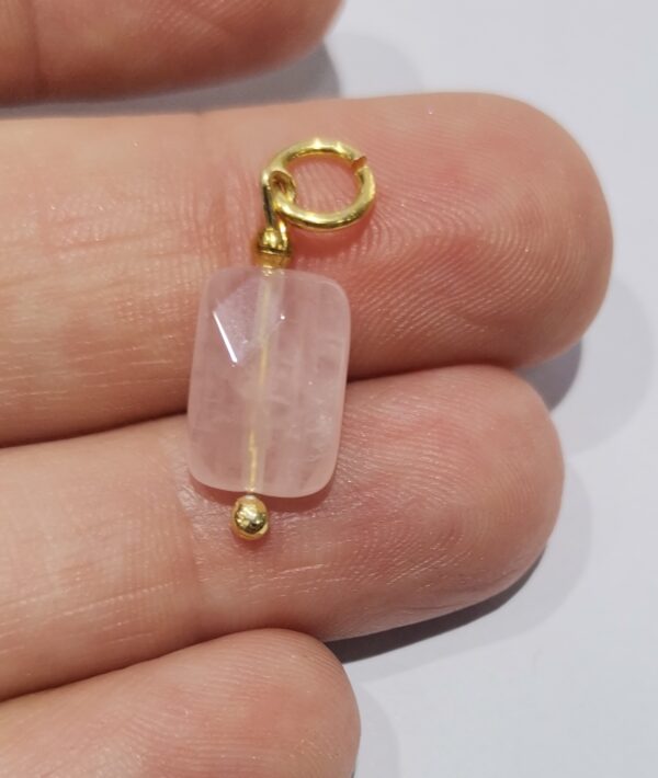 COLGANTE PLATA BAÑO ORO CUARZO ROSA FLATEADO PEQUEÑO - Imagen 2