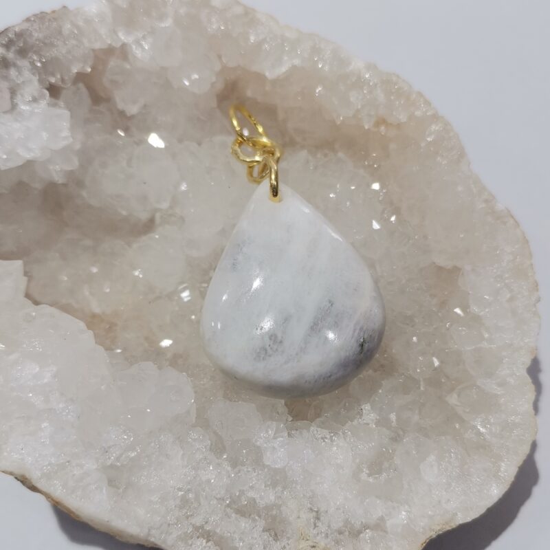 COLGANTE PLATA BAÑO ORO PIEDRA LUNA GOTA GRANDE