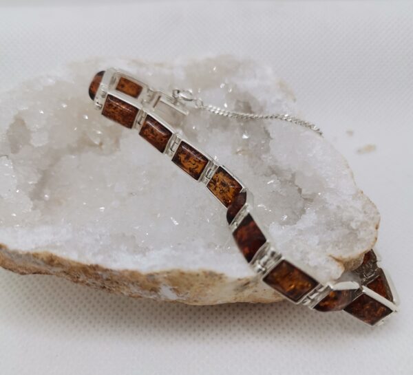 PULSERA PLATA Y AMBAR MIEL RECTANGULO