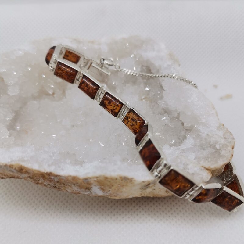 PULSERA PLATA Y AMBAR MIEL RECTANGULO