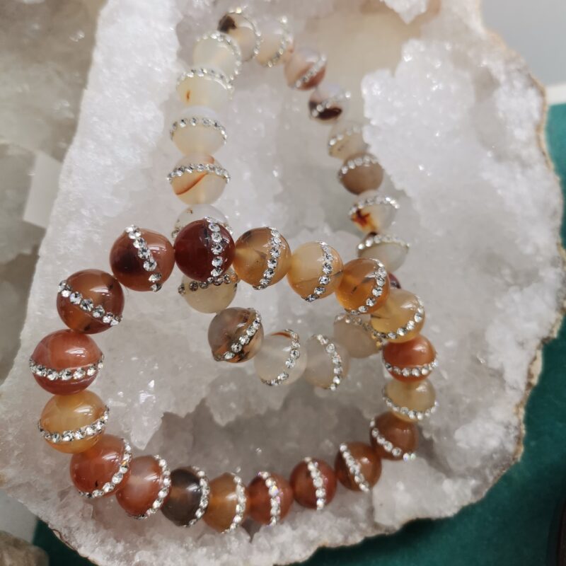 PULSERA MINERAL AGATA Y CIRCONITAS 10 MM