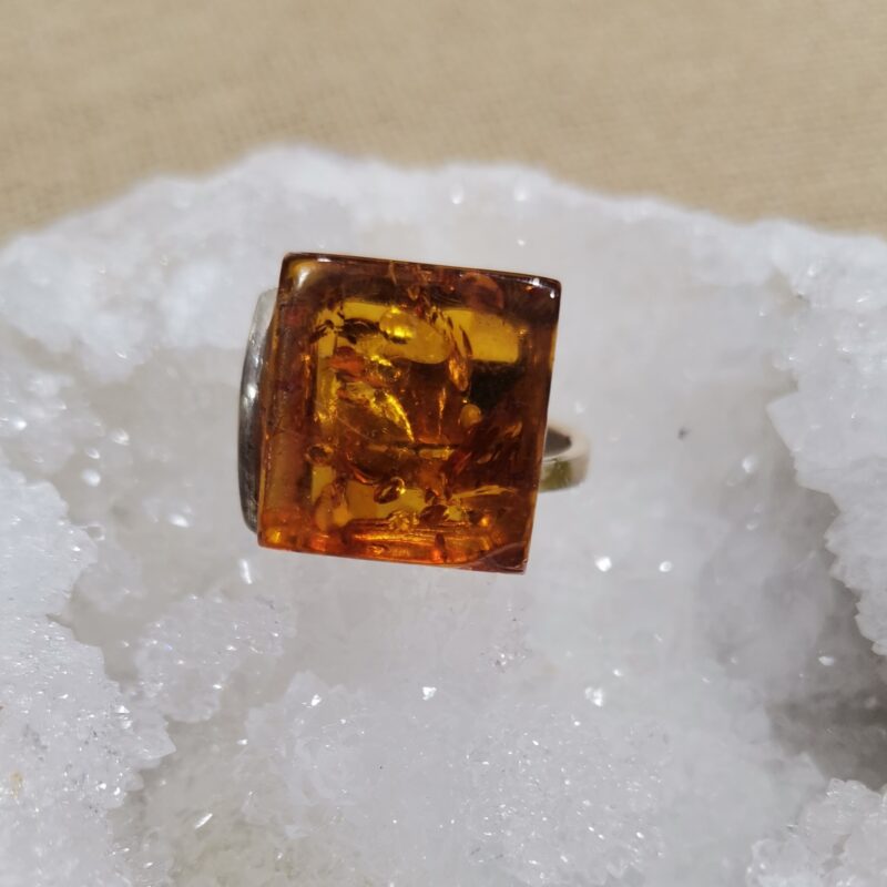 ANILLO AMBAR CUADRADO PLATA ADAPTABLE