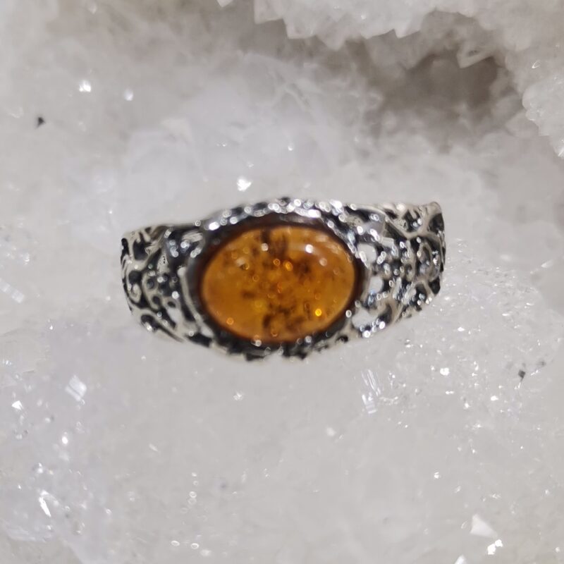 ANILLO AMBAR OVALADO HORIZONTAL PLATA