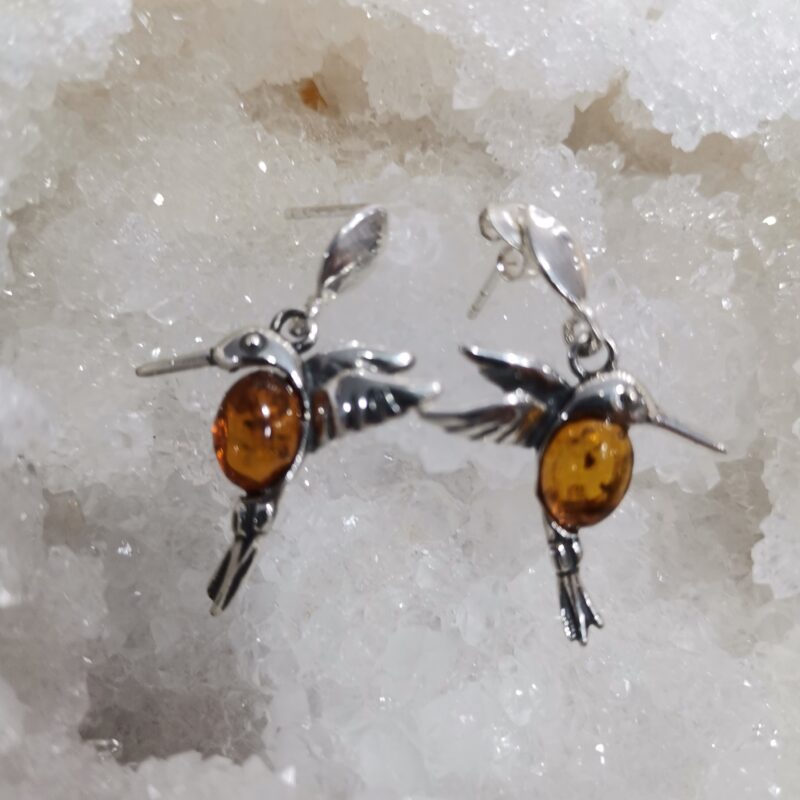 PENDIENTE AMBAR COLIBRI PLATA
