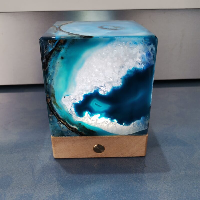LAMPARA AGATA AZUL CUBO