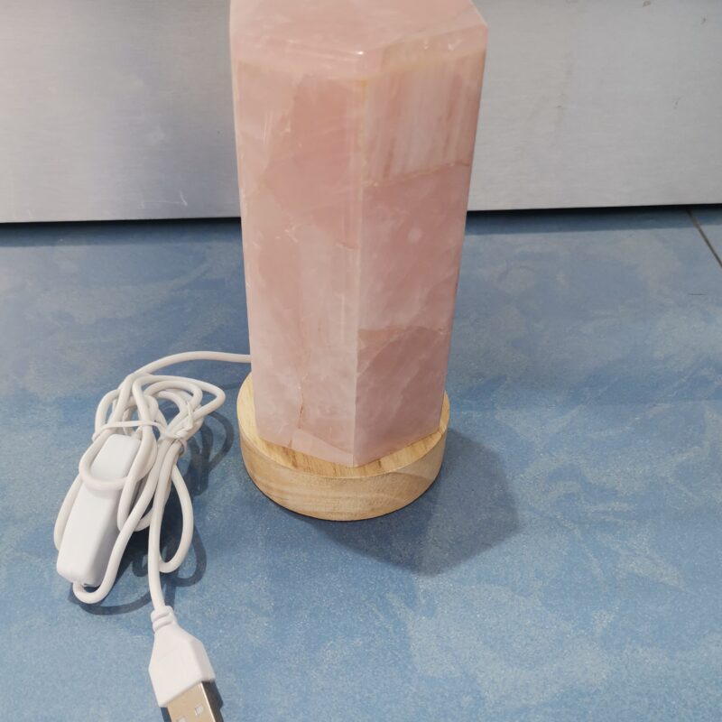 LAMPARA CUARZO ROSA TORRE HEXAGONAL