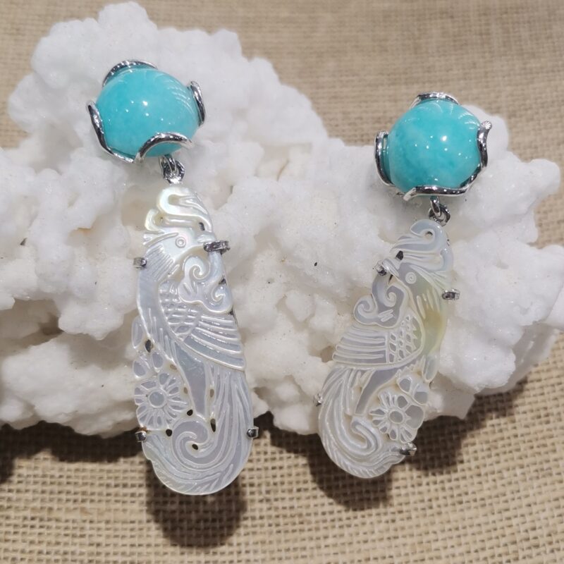 PENDIENTE AMAZONITA Y PERLA PULIDA PLATA