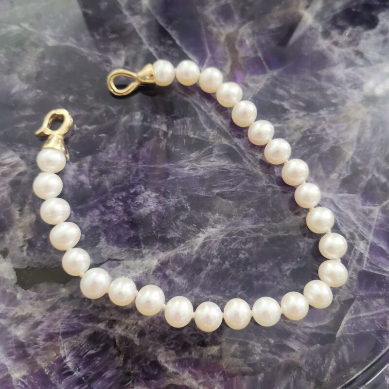 PULSERA PERLA NATURAL 6 MM PLATA BAÑO ORO